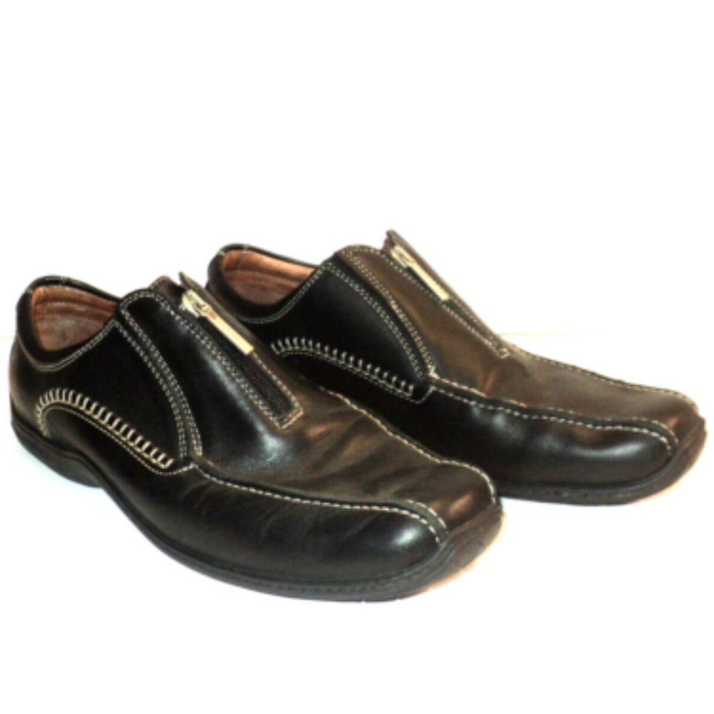 Donald J Pliner Men's Size 10 Ernie Black Leather Zip Up Driving Loafers Shoes